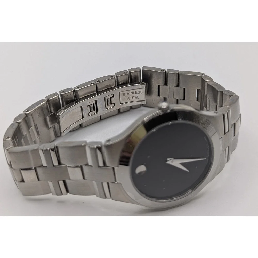 Vtg Men's Movado Museum Watch Black Dial Stainless Steel Swiss Quartz NIB